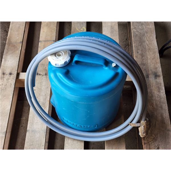 Blue Water Jug, with Plastic Hose/Tubing, Approx 6 Gallons