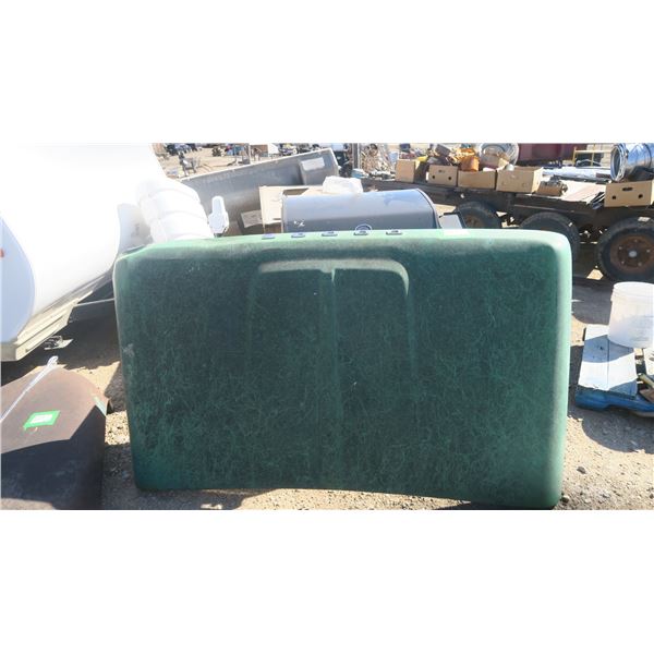 Green older dodge truck hood