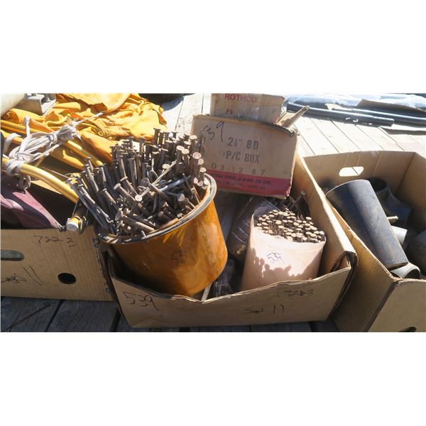 Box of nails and misc. items