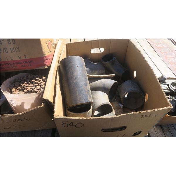 Box of 4" & 3-1/2" Steel pipe fittings