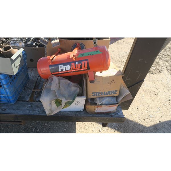 3- boxes of nails various sizes & small proair 2 air tank