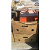 Image 1 : 2 boxes of misc. metal bolts, large tow hooks, hose's, wood box