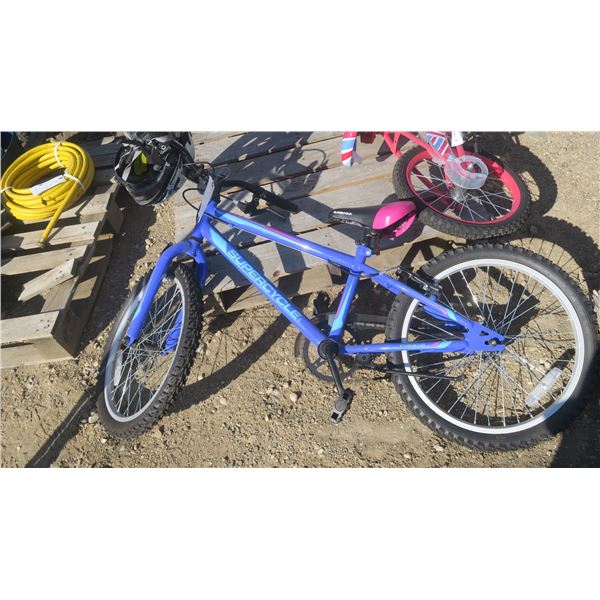 kids blue Supercycle bike with helmet