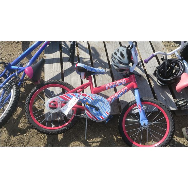 Kids pink Illusion super cycle  bike with helmet