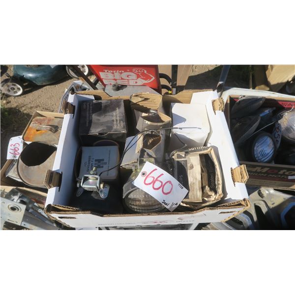 box of misc. tractor lights