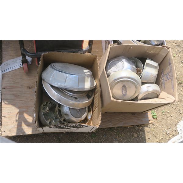 2 - boxes of misc. truck hub caps, ford,  chevy