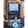 Image 1 : Box of Assorted Tail lights, Floor Lamp and Steering Wheel