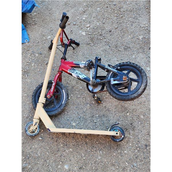 Boys Children's Bike, 14" No Seat, and Metal Spray painted City Scooter