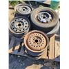 Image 2 : Pallet of Assorted 14" Rims, a 185/65R14 Tire and a Dummy Tire