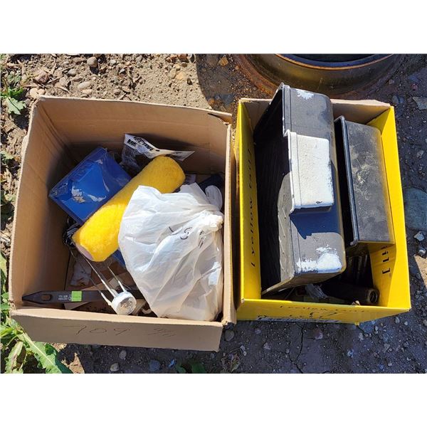 2 Boxes of Assorted House Painting Supplies
