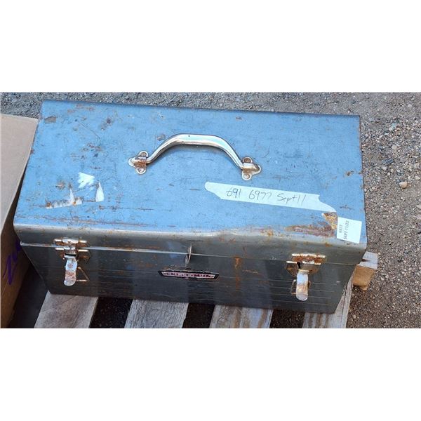 Tool Box filled with Assorted Tools, Screwdrivers, Drill Bits, File, etc.
