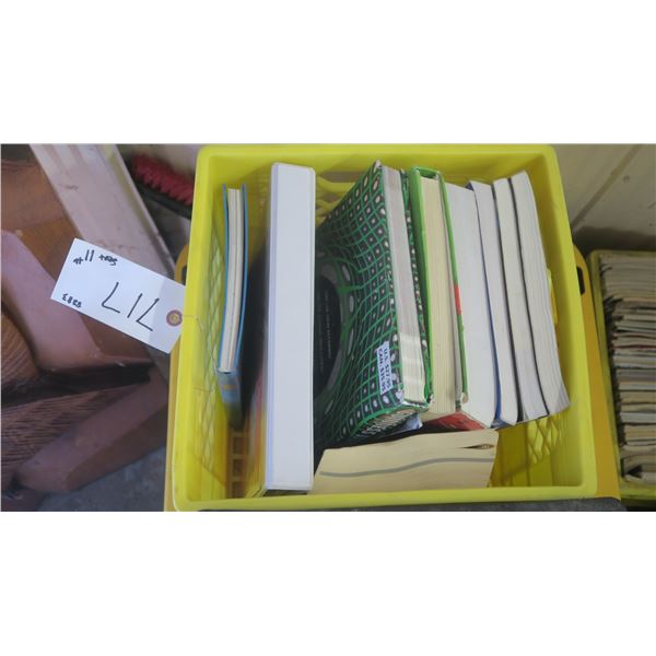 Yellow crate of misc. books