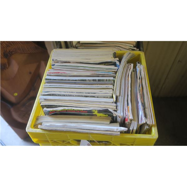 Yellow crate of hunting magazines