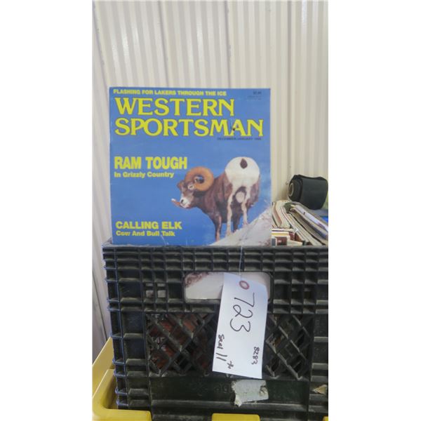 Black crate of misc. hunting magazines