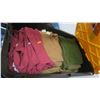 Image 1 : Military T-shirts, green & Tan various sizes, red scrubs various sizes. -bin not included