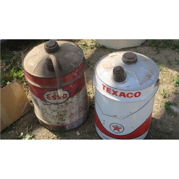 2 antique Texaco & Esso oil tins, 5 gal