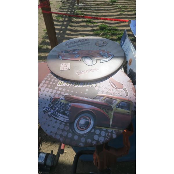 2 round tin signs for man cave