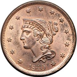 1840 N-8 R1 PCGS graded MS65 Red & Brown.