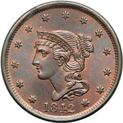 1842 N-3 R3 PCGS graded MS66 Brown.