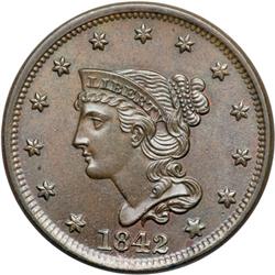 1842 N-6 R1 PCGS graded MS65 Brown.