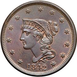 1842 N-8 R1 PCGS graded MS65 Red & Brown.