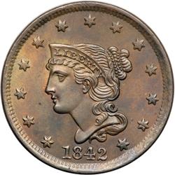1842 N-9 R2 PCGS graded MS64 Brown.