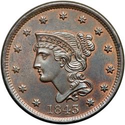 1843 N-2 R1 PCGS graded MS65 Brown.