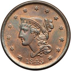 1843 N-3 R3 PCGS graded MS64 Red & Brown.