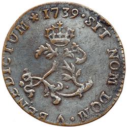 1739-A French Colonies Billon Sou Marque Vlack-18 Ra