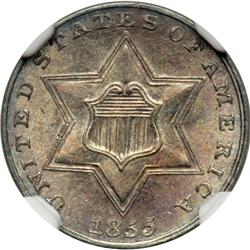 1855 Silver 3C NGC MS65