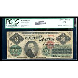 1862, $2 United States Note. PCGS Apparent Fine 15