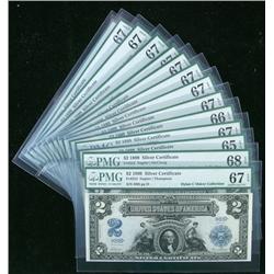 1899, $2 Silver Certificate. Hoard of 14 Superb and Gem