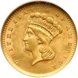 1856 $1 Gold Indian. Upright 5 NGC MS63