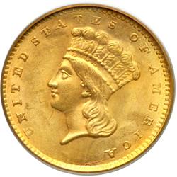 1856 $1 Gold Indian. Slanting 5