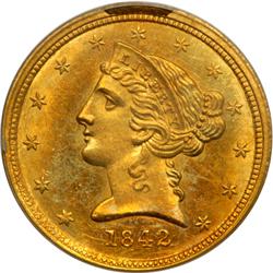 L1459 - 1842-C $5 Liberty. Sm Date PCGS MS62