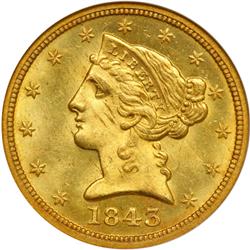 L1461 - 1457- 1843-O $5 Liberty. Lg Letters NGC MS64