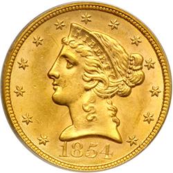 1854 $5 Liberty PCGS MS63