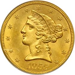 1855 $5 Liberty PCGS MS64