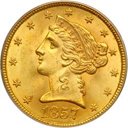 1857 $5 Liberty PCGS MS64