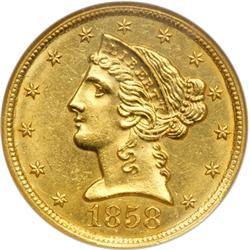 L1472 - 1858-C $5 Liberty NGC MS63