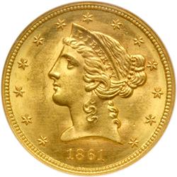 1861 $5 Liberty NGC MS65