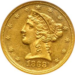 1868 $5 Liberty NGC AU58