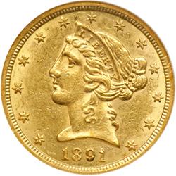 1891-CC $5 Liberty NGC AU53