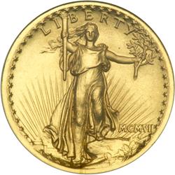 L1666 - 1907 $20 St. Gaudens. High Relief, Wire Rim NG