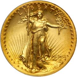 L1667 - 1907 $20 St. Gaudens. High Relief, Wire Rim NG