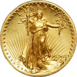 1907 $20 St. Gaudens. High Relief, Wire Rim NG