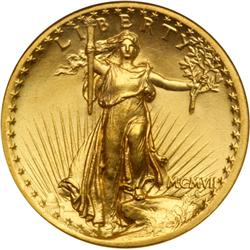 L1672 - 1907 $20 St. Gaudens. High Relief, Flat Rim NG