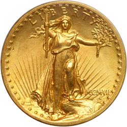 1907. High Relief, Roman Numerals, Flat Rim PCGS MS63