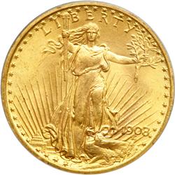 1908 $20 St. Gaudens. No Motto