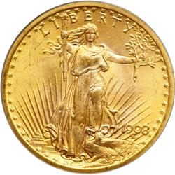 1908 $20 St. Gaudens. No Motto